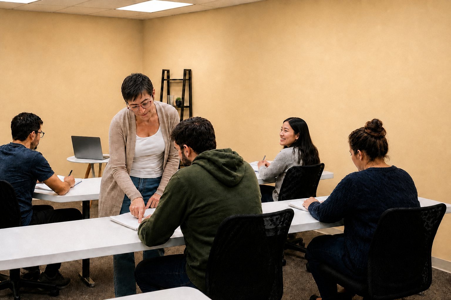LSAT instructor helping a student in the Griffon Prep classroom